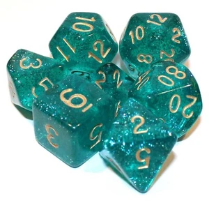 7 Piece Turquoise Blue Glitter Polyhedral Dice Set – Turquoise Bag   - Picture 1 of 2