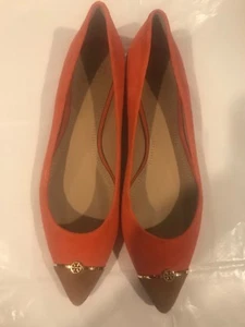 TORY BURCH Orange And Brown Colorblock Suede Flats Size 9 1/2 - Picture 1 of 7