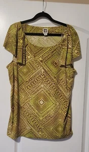 Anne Klein Blouse Women’s XL Green Short Sleeve Butterfly Sleeve Top - Picture 1 of 3