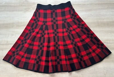 NUEVO SIN ETIQUETAS Polo Ralph Lauren Mujer Falda Roja Negra XXL Cuadros Cintura Elástica 100% Lana Foto 1 de 4