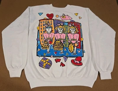 Vintage 90s Hanes 50/50 White Raglan Sweatshirt Size L Made in USA Colorful Shop - Image 1 of 4