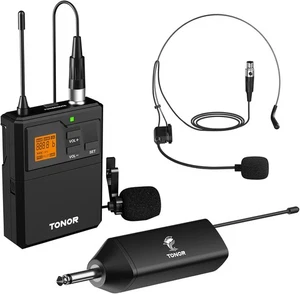 TONOR UHF Wireless Microphone System with Headset Mic/Lavalier Lapel Black - Picture 1 of 9
