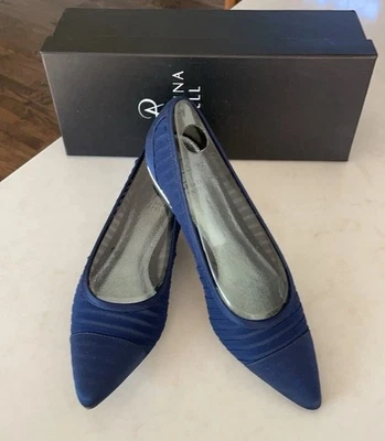 Adrianna Papell Low Heel Navy Satin Dress Shoe Sz 7 - Image 1 of 4