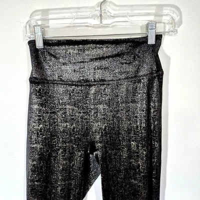 Leggings Spanx Terciopelo Brillo Talla Pequeña Negro Dorado Metálico Brillo Adelgazante Fiesta Foto 1 de 4