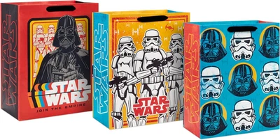 Sacolas de presente Star Wars 13" grandes (3 bolsas: Darth Vadar e Storm Troopers) para nascimento - Imagem 1 de 4