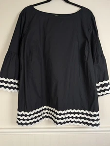Talbots Petites Womens Top Chevrons Bell Sleeve Blouse Black White Plus 3Xp - Picture 1 of 9