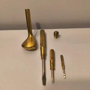 Mazza da golf vintage in ottone set 4 pezzi nascosta multiutensile forma mazza da golf alta 7,5" - Foto 1 di 11