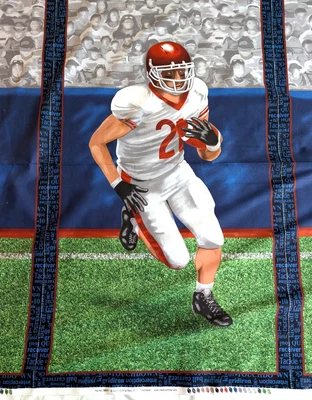 Blank Quilting Cotton Fabric Football Player TOUCHDOWN Quilt Panel 24" x 44" - Image 1 of 4