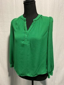 Banana Republic Women's Green Patterned Long Sleeve Blouse Petite XXSmall #190 - Picture 1 of 12