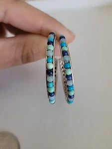 Pendientes de aro Carolyn Pollack Relios de plata de ley turquesa grandes con cuentas - Imagen 1 de 8