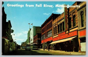 Postal vintage 1966 del distrito comercial de Fall River Massachusetts - Imagen 1 de 2