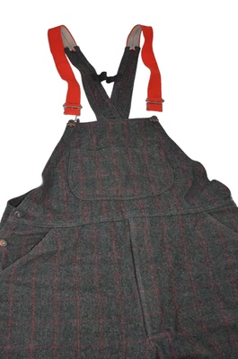 Woolrich Malone Gray Plaid Overalls Wool Bibs  Men’s Sz L Vintage Red Suspenders - Image 1 of 4