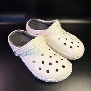 Crocs Classic Lined Clog White Faux Fur Warm Slip On Shoes Women's 9 Men's 7 - Picture 1 of 7