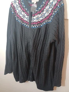 Woman Within Black Button-up Cardigan New No Tags 26/28 2X 100% Cotton - Picture 1 of 12