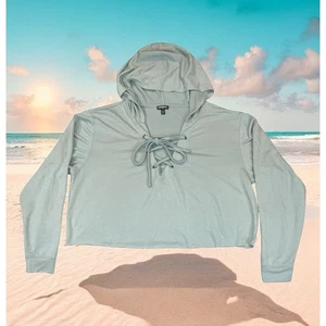 Express Y2K Cropped Hoodie Damen Medium Slouch Sweatshirt Schnürung Coastal Chic - Bild 1 von 7