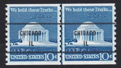 1520a 10¢ Jefferson Memorial Line Pair, Bureau Precancel, Unused F-VF PH OG - Image 1 of 2