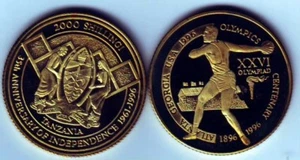 Rare 1996 Tanzania Brass 2000 s pattern Olympic  Discus T2 - Picture 1 of 1