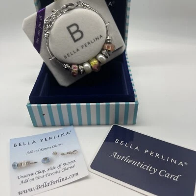 Bella Perlina перламутровый, со стразами и розовый цветок стеклянная бусина браслет новый - Изображение 1 из 4