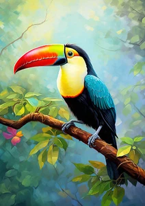 Tucán con pico de quilla, decoración con estampado de selva, decoración de arte de pared, estampado tropical de aves salvajes - Imagen 1 de 4