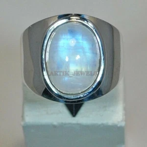 Naturale Pietra Lunare Arcobaleno Con 925 Anello Argento Sterling per Uomo #1057 - Foto 1 di 14