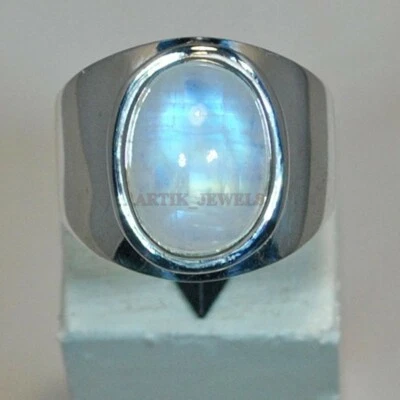 Naturale Pietra Lunare Arcobaleno Con 925 Anello Argento Sterling per Uomo #1057 - Immagine 1 di 4