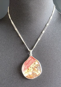 Kenneth Cole Silver Tone Abalone Ammolite Double Strand Necklace Pendant - Picture 1 of 7