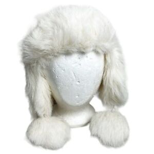 Cream Winter Furry Hat Pompoms Adult Ear Flaps Head Gear