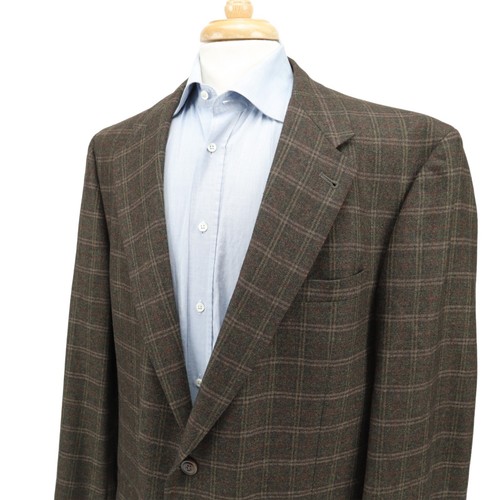 Giacca sportiva blazer lana flanella quadri quadri verde scuro marrone Burberry 46XL USA