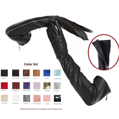 Guante de cuero de oveja real estilo cremallera lateral visible de 30 cm a 75 cm de largo hecho a medida Foto 1 de 4