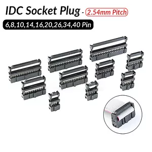 IDC Socket Plug Ribbon Cable Connector-6,8,10,14,16,20,26,34,40 Way-2.54mm Pitch - Picture 1 of 5