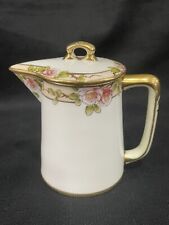 Vintage Nippon Creamer With Lid Gold With Hand Painted Pink Flowers 4.5” H