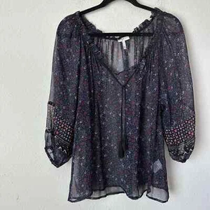 Join Floral Silk Sheer Boho Top Sz M B-LB - Picture 1 of 4