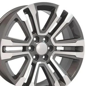 22x9 Gunmetal Machined 5822 Wheels Set(4) Fits Silverado Tahoe Suburban - Picture 1 of 5