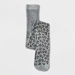 Girls' Cotton Leopard Printed Tights - Cat & Jack Gray L 12-14 - Picture 1 of 1