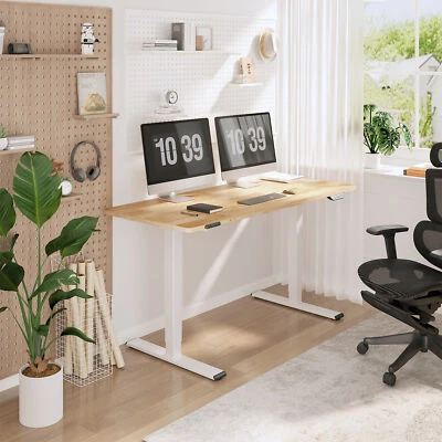 Escritorio de pie de 3 etapas de madera maciza ajustable en altura FLEXISPOT con motores dobles Foto 1 de 4