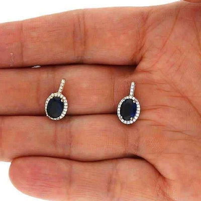 1.25Ct Blue Halo Stone Accent Pendant 14K Yellow White Gold 18" - Image 1 of 4