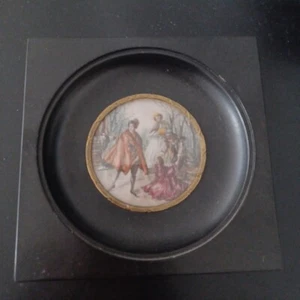Miniatur-Malerei - "Menschen auf dem Eis" - signiert  - um 1850 - Bild 2 von 2 ! - Bild 1 von 3