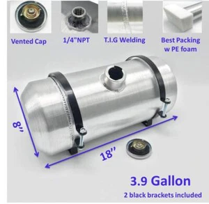 Aluminum Gas Tank / Fuel Tank 3.9 Gallon 8 x18 Spun Center Fill 1/4 NPT Outlet - Picture 1 of 11