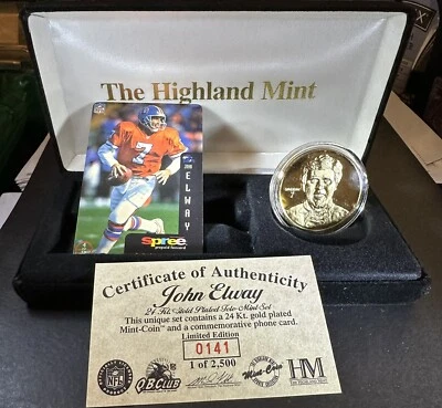 JOHN ELWAY Highland Mint 24 Kt Gold Plated Coin Tele-Mint Card Set #141 COA - Image 1 of 3