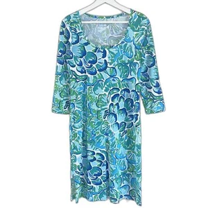 Lilly Pulitzer Kleid weiß blau grün Gr. S U-Ausschnitt Strick Blumen Seitenschlitze - Bild 1 von 6