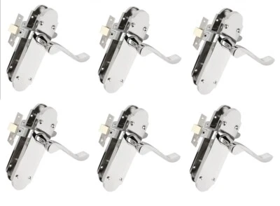 Door Handle Chrome Polished Pack of 6 pairs Shaped Scroll Latches incl 168x42mm - Image 1 of 4