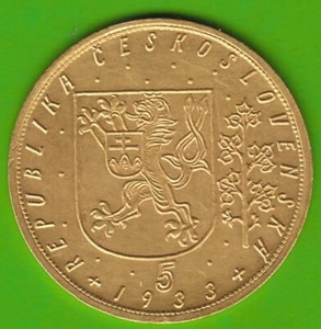 Coin Gold Czechoslovakia 5 Dukaten 1933 Very Rare nswleipzig - Picture 1 of 3