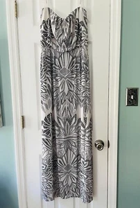 Bisou Bisou Size 8 Black White Geometric Stretchy Blouson Long Maxi Dress - Picture 1 of 8