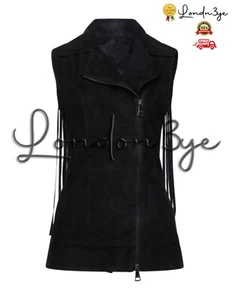 Damen Wildleder Fransenweste Damen schwarz Leder Fransenweste Fransenjacke - Bild 1 von 10