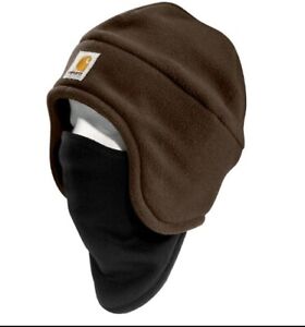CARHARTT Fleece 2-IN-1 Beanie/Hat+Face Guard/Shield A202 DKB Dark Brown OSFA NWT