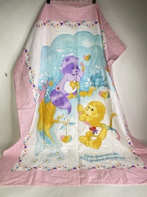VTG 1985 Care Bears Baby Flat Sheet Tapestry Wall Hanging Heart Raccoon Lion - Image 1 of 4