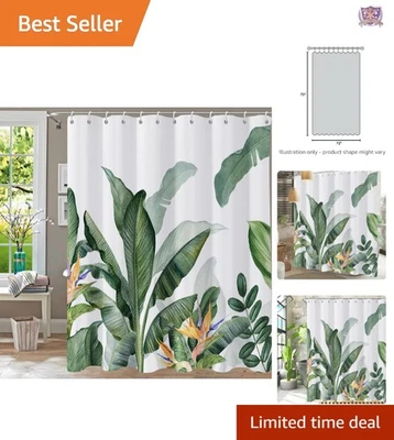 Занавеска для душа с тропическими зелеными растениями водонепроницаемая растительная 72x72 дюйма с крючками - Изображение 1 из 4