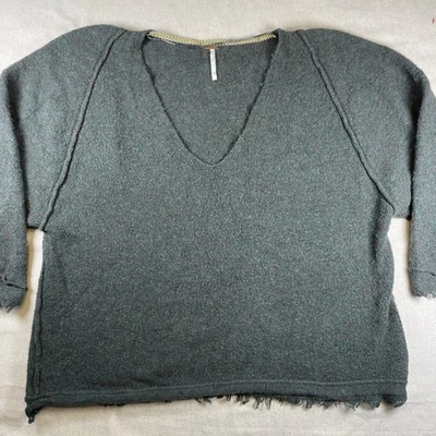 Free People Irresistible V-Neck Oversize Green Wool Blend Fringe Sweater -XS - Image 1 of 4