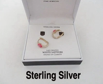 R.H. Macy & Co 14k/SS Pink Enamel With Lab Created White Sapphire Pear Oval Hoop - Image 1 of 3