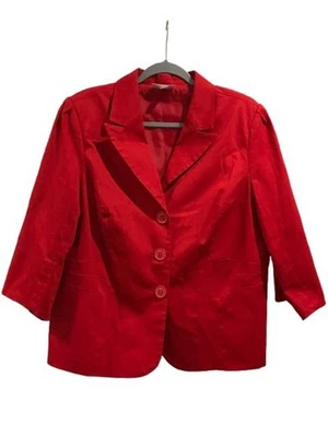 Mujer 16 Blazer Chaqueta Rojo Vestido Granero Manga 3/4 Bolsillos Forrado Rojo Recortado Foto 1 de 4